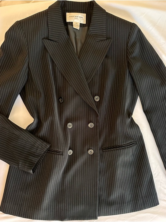 Jones New York Jackets & Blazers - Jones New York Black Pinstripe Double-Breasted Blazer